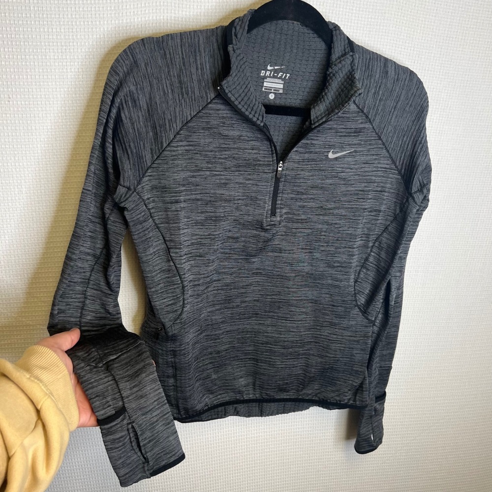 Nike Womens Dri-FIT Quarter Zip Running Top Grey Space Dye Thermal Small